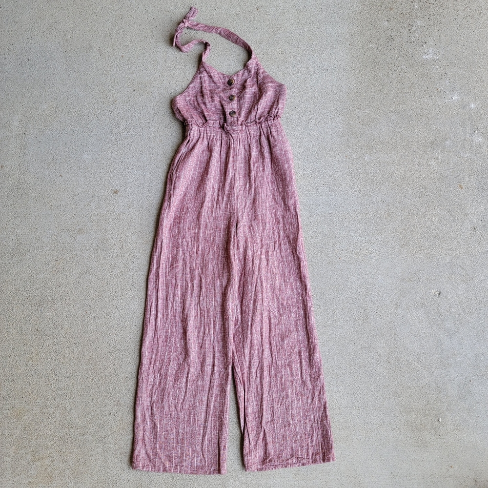 ROMEO & JULIET Linen Pinstriped Wide Leg Jumpsuit, Womens Size S